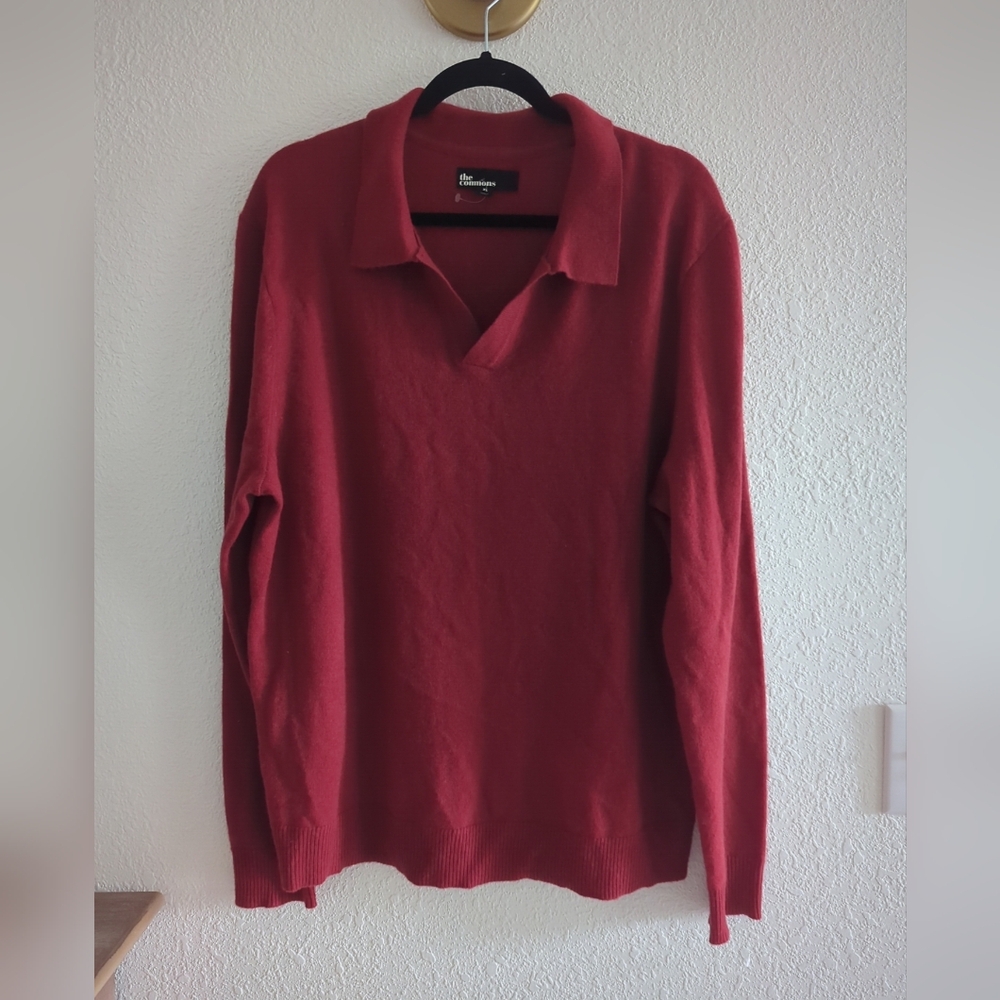 The Commons Johnny Collar Cashmere Sweater Polo Men XL Red Brick Luxury City